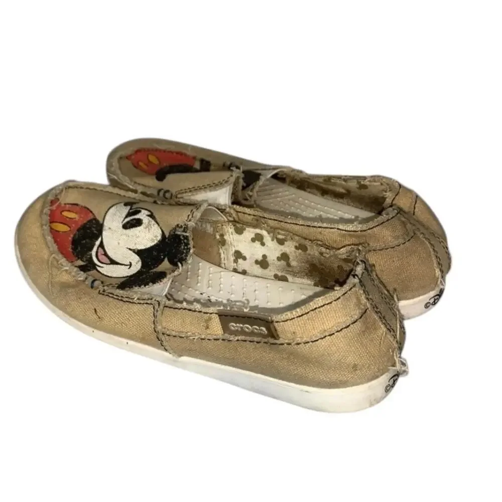 Crocs Mickey Mouse Canvas Slip-On Loafers Disney Tan Shoes